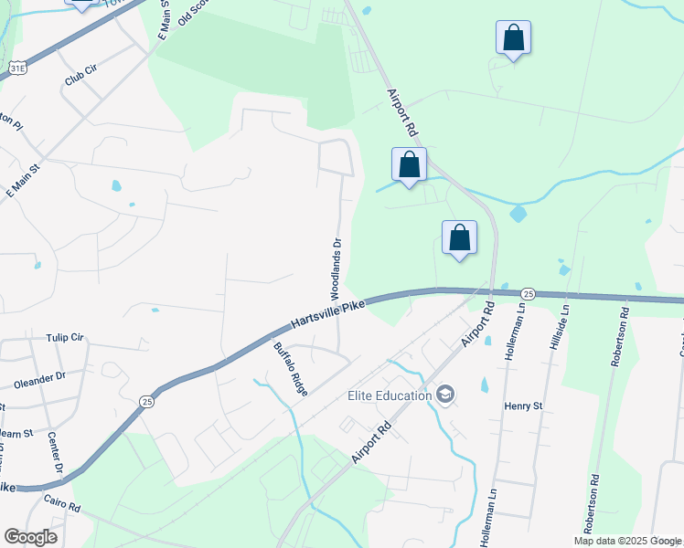 map of restaurants, bars, coffee shops, grocery stores, and more near 403 Woodlands Drive in Gallatin