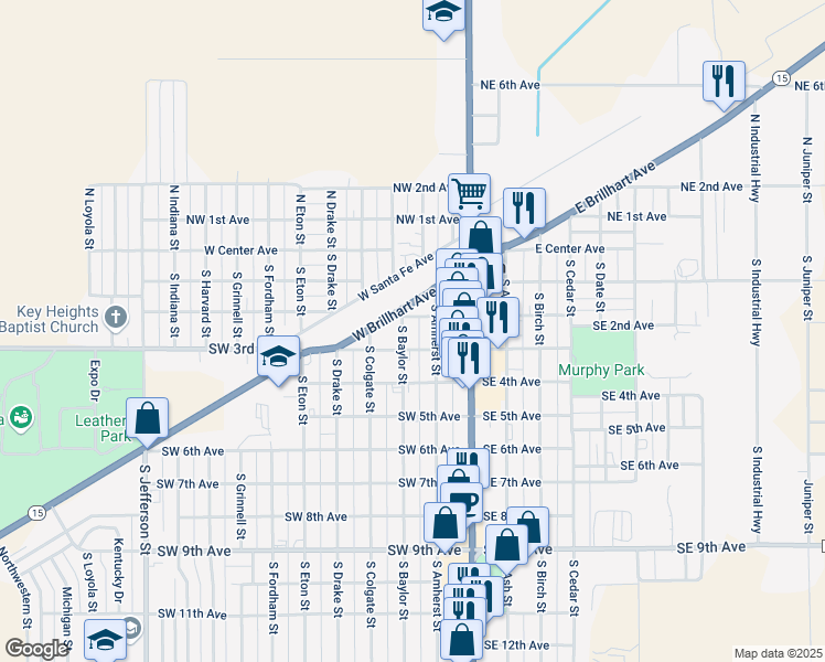 map of restaurants, bars, coffee shops, grocery stores, and more near 100-148 Southwest 3rd Avenue in Perryton