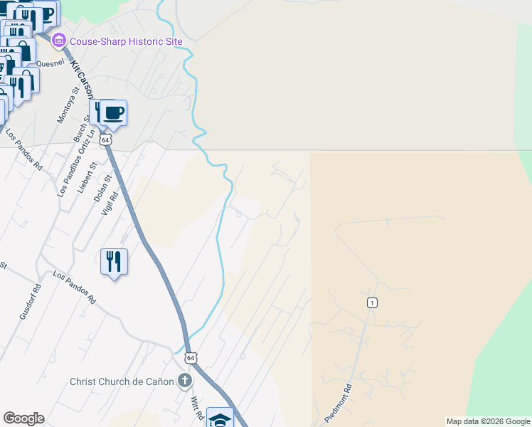 map of restaurants, bars, coffee shops, grocery stores, and more near 624 Don Nicholas Road in Taos