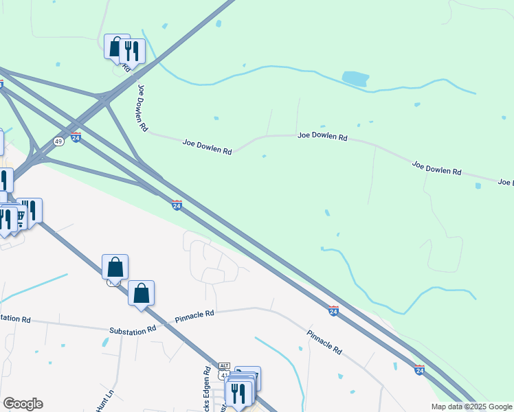map of restaurants, bars, coffee shops, grocery stores, and more near 2949 Joe Dowlen Road in Pleasant View