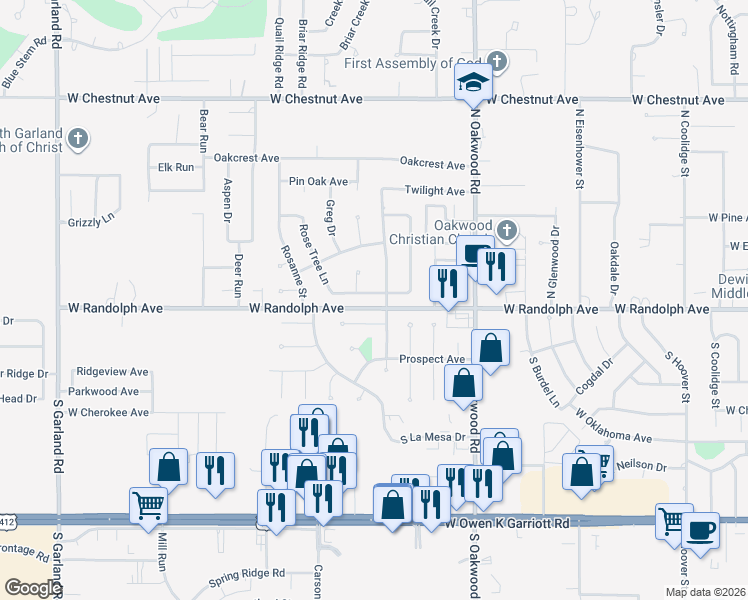 map of restaurants, bars, coffee shops, grocery stores, and more near 209 Laurel Place in Enid