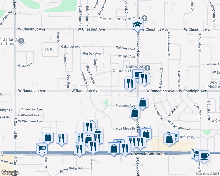 map of restaurants, bars, coffee shops, grocery stores, and more near 209 Laurel Place in Enid
