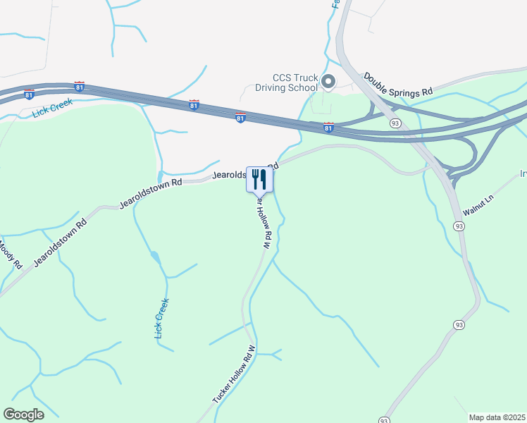 map of restaurants, bars, coffee shops, grocery stores, and more near 120 Tucker Hollow Road West in Fall Branch