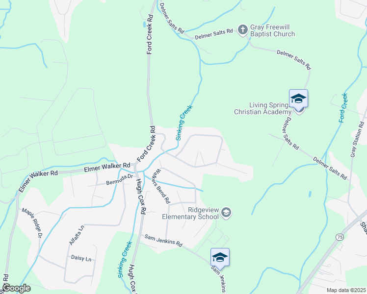 map of restaurants, bars, coffee shops, grocery stores, and more near 281 Highland Hills Drive in Gray