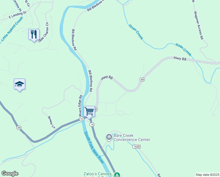 map of restaurants, bars, coffee shops, grocery stores, and more near 450 North Carolina 88 in Jefferson