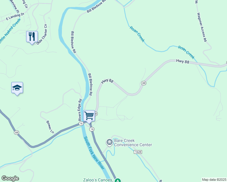 map of restaurants, bars, coffee shops, grocery stores, and more near 450 North Carolina 88 in Jefferson