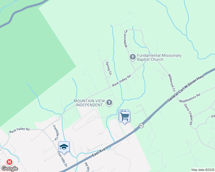 map of restaurants, bars, coffee shops, grocery stores, and more near 119 Meadowood Circle in LaFollette