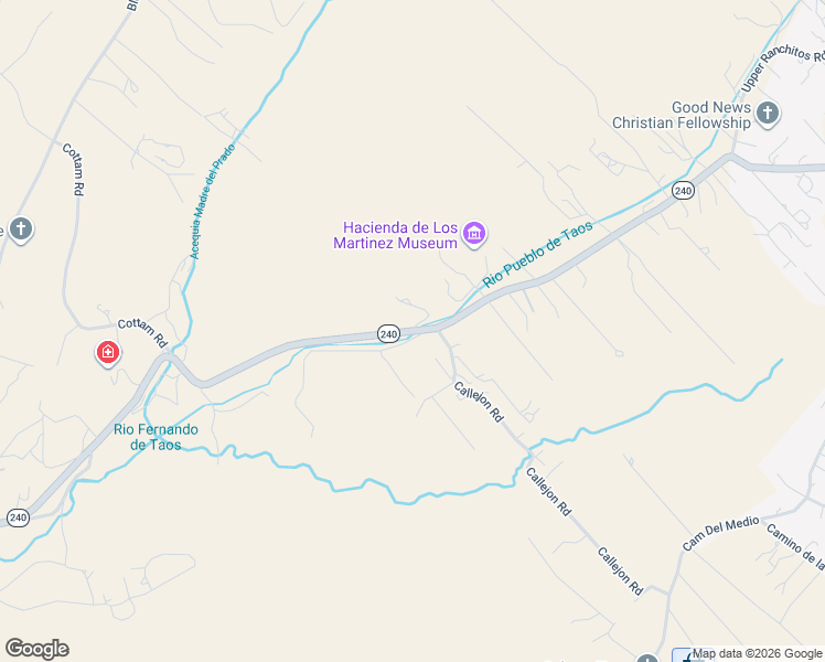 map of restaurants, bars, coffee shops, grocery stores, and more near Lower Ranchitos Road in Taos