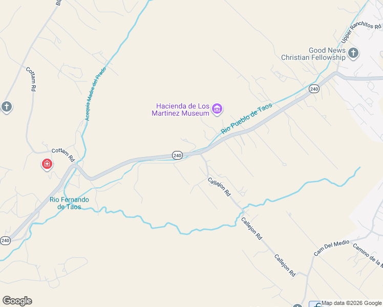 map of restaurants, bars, coffee shops, grocery stores, and more near Lower Ranchitos Road in Taos