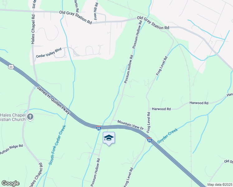 map of restaurants, bars, coffee shops, grocery stores, and more near 197-223 Possum Hollow Road in Johnson City
