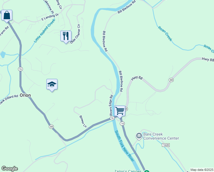 map of restaurants, bars, coffee shops, grocery stores, and more near 170 Rivers Edge Access Road in Jefferson