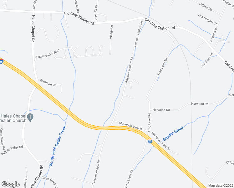 map of restaurants, bars, coffee shops, grocery stores, and more near 197-223 Possum Hollow Road in Johnson City