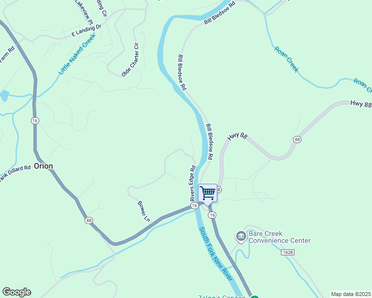map of restaurants, bars, coffee shops, grocery stores, and more near 170 Rivers Edge Access Road in Jefferson