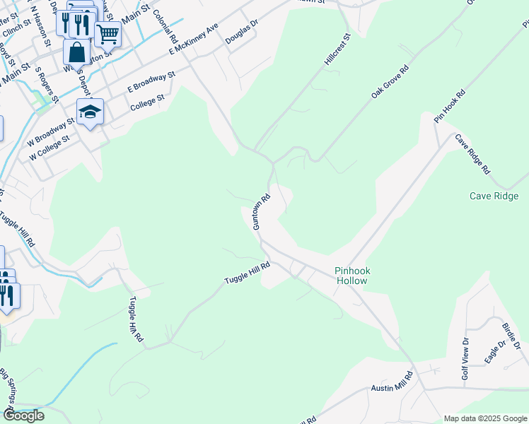 map of restaurants, bars, coffee shops, grocery stores, and more near 121 Guntown Road in Rogersville