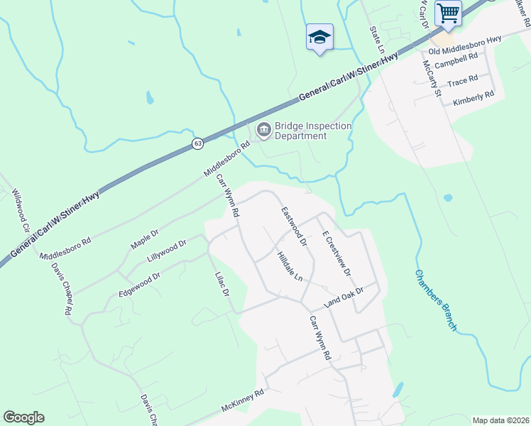 map of restaurants, bars, coffee shops, grocery stores, and more near 124 Eastwood Drive in LaFollette