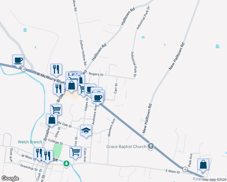 map of restaurants, bars, coffee shops, grocery stores, and more near 107 Carr Street in Hartsville