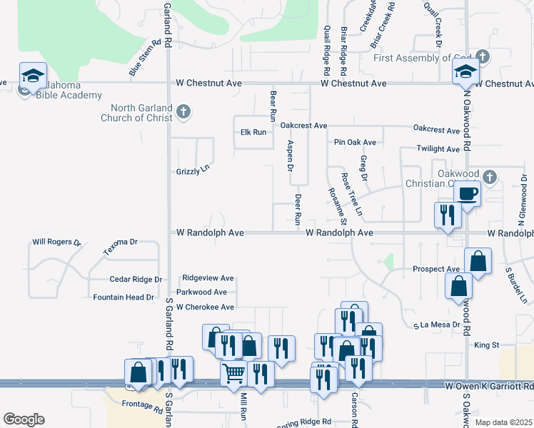 map of restaurants, bars, coffee shops, grocery stores, and more near 218 Wellington Avenue in Enid