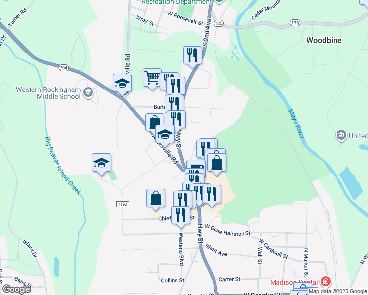 map of restaurants, bars, coffee shops, grocery stores, and more near 906 Highway Street in Madison