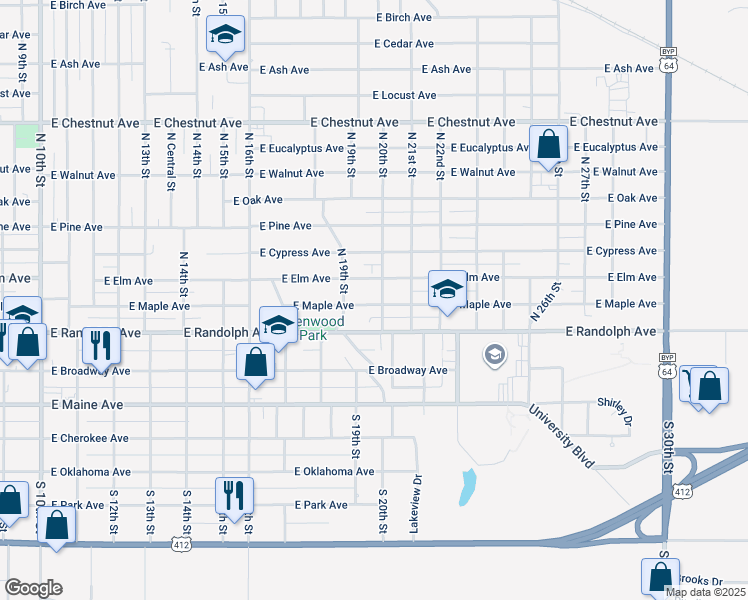 map of restaurants, bars, coffee shops, grocery stores, and more near 1918 East Maple Avenue in Enid