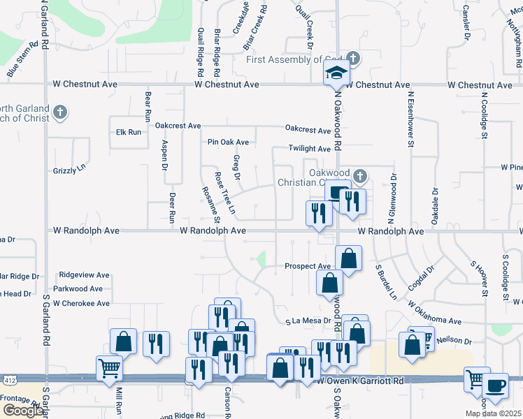 map of restaurants, bars, coffee shops, grocery stores, and more near 209 Laurel Place in Enid