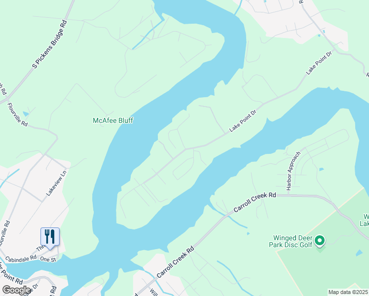 map of restaurants, bars, coffee shops, grocery stores, and more near 107 Point Shore Private Drive in Piney Flats