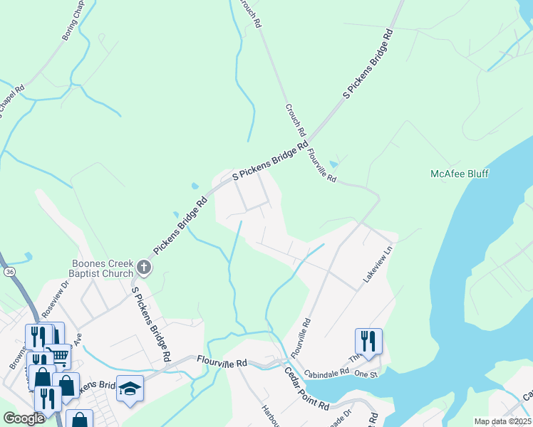 map of restaurants, bars, coffee shops, grocery stores, and more near 145 Lester Heights Road in Johnson City