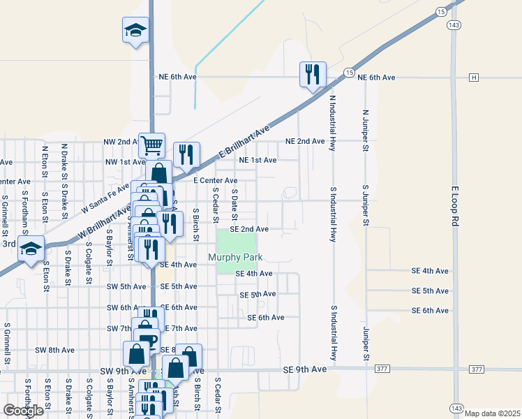 map of restaurants, bars, coffee shops, grocery stores, and more near 500-598 Southeast 1st Avenue in Perryton
