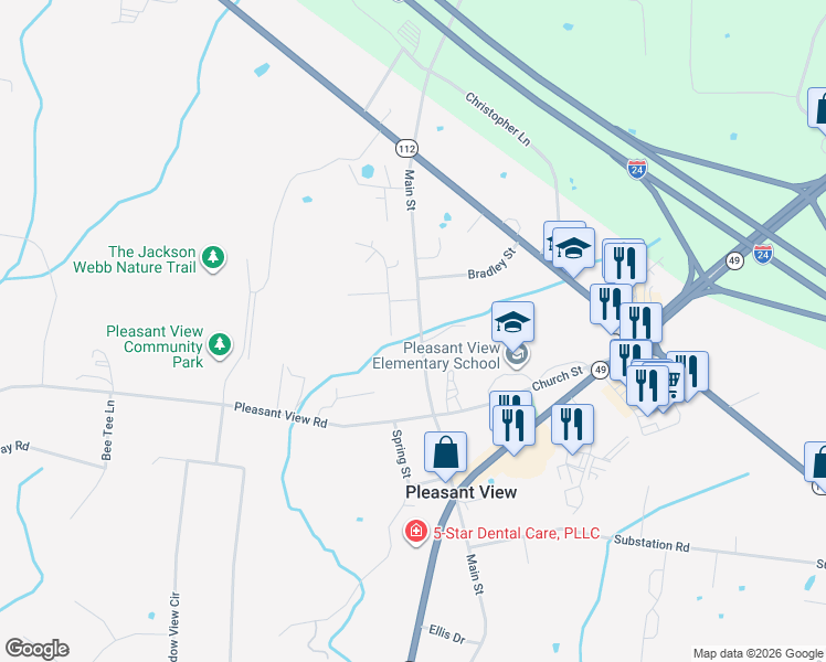 map of restaurants, bars, coffee shops, grocery stores, and more near 1560 Dowlen Street in Pleasant View