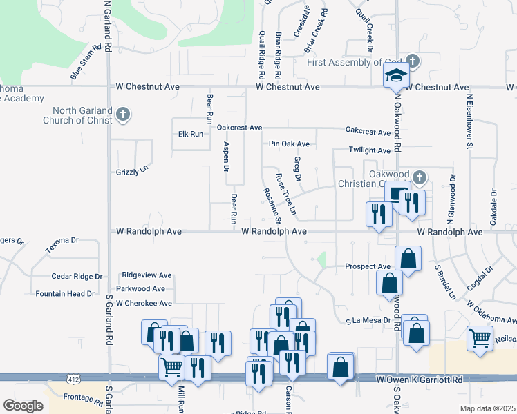map of restaurants, bars, coffee shops, grocery stores, and more near 4413 Maplewood Circle in Enid