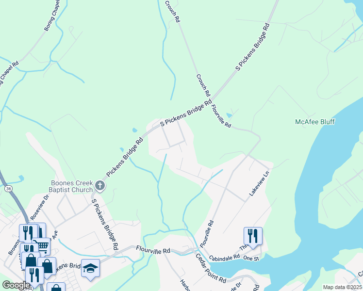 map of restaurants, bars, coffee shops, grocery stores, and more near 145 Lester Heights Road in Johnson City