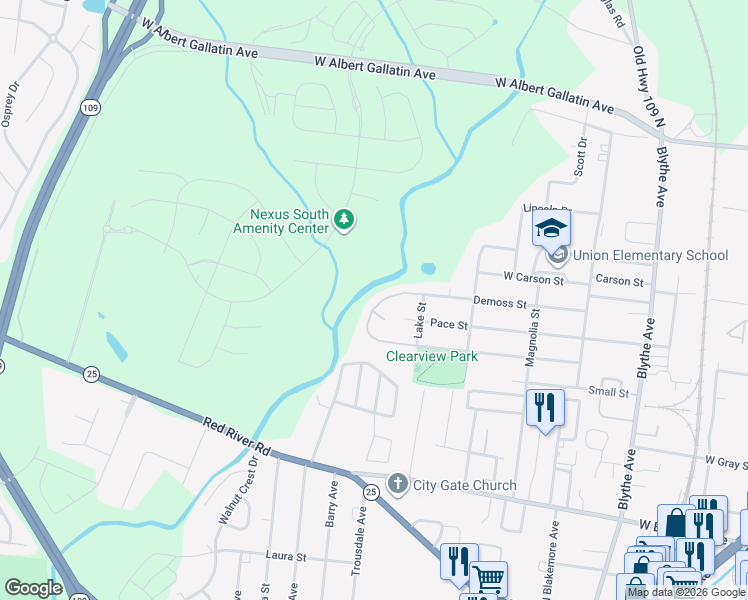 map of restaurants, bars, coffee shops, grocery stores, and more near 817 Lackey Circle in Gallatin