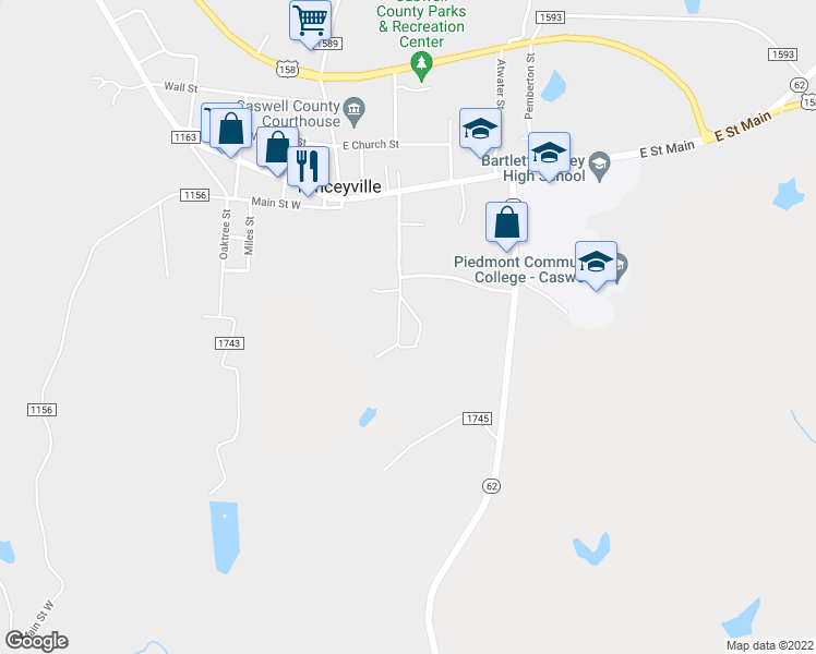 map of restaurants, bars, coffee shops, grocery stores, and more near 403 Dillard School Drive in Yanceyville