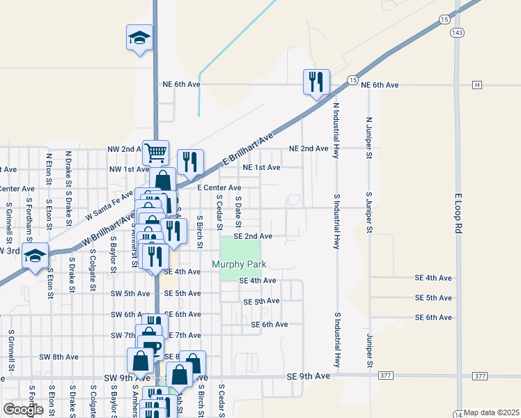 map of restaurants, bars, coffee shops, grocery stores, and more near 500 Southeast 1st Avenue in Perryton