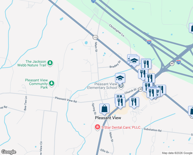 map of restaurants, bars, coffee shops, grocery stores, and more near 1560 Dowlen Street in Pleasant View