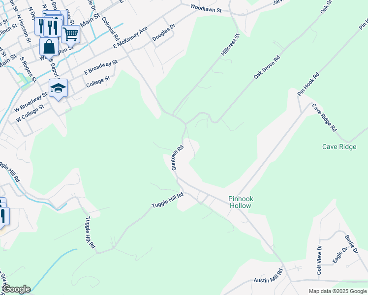 map of restaurants, bars, coffee shops, grocery stores, and more near 121 Guntown Road in Rogersville