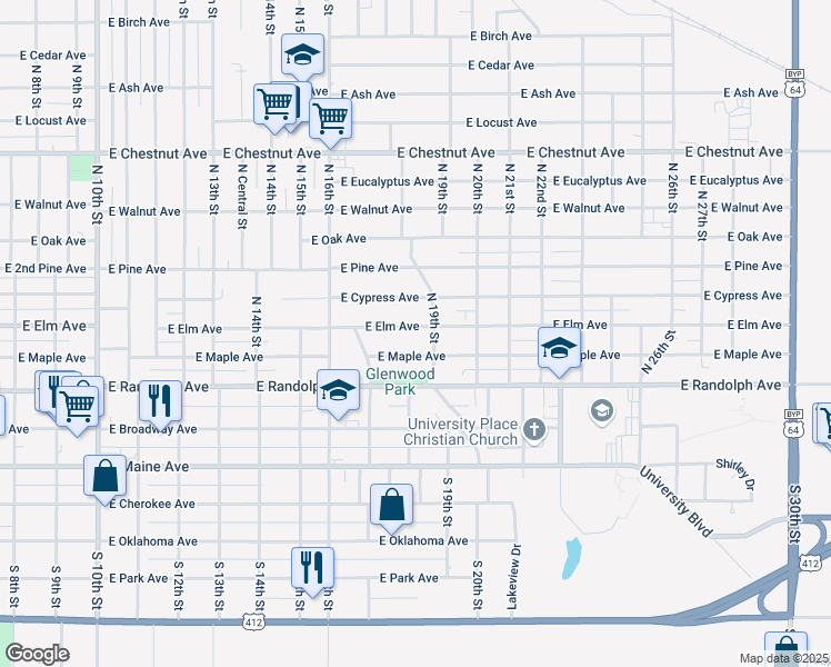 map of restaurants, bars, coffee shops, grocery stores, and more near 1832-1898 East Maple Avenue in Enid