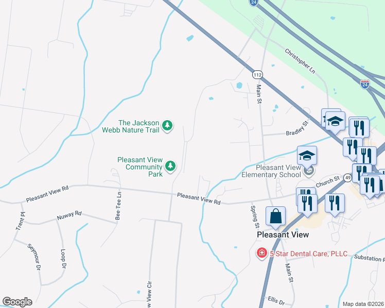 map of restaurants, bars, coffee shops, grocery stores, and more near 269 Dolly Drive in Pleasant View