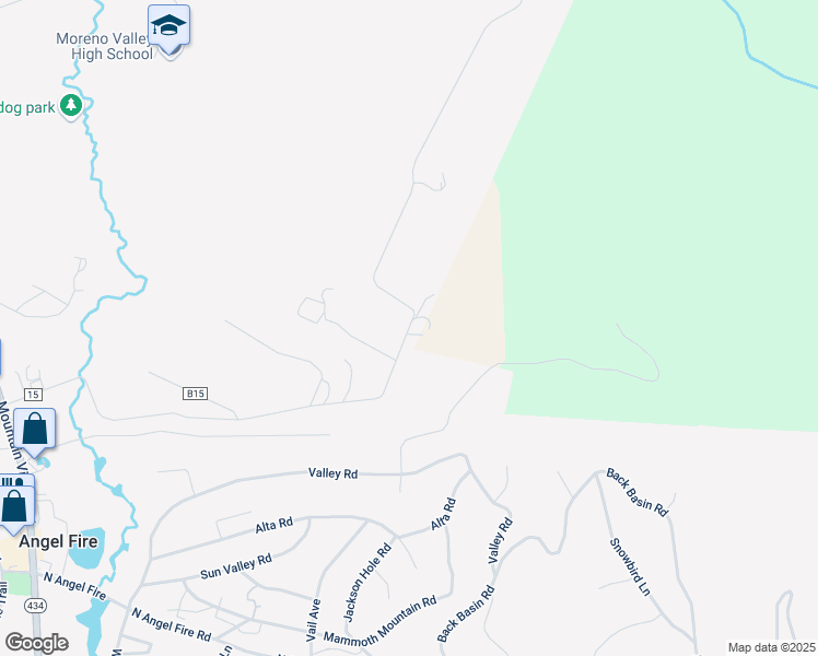 map of restaurants, bars, coffee shops, grocery stores, and more near Buckskin Road in Angel Fire