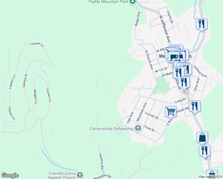 map of restaurants, bars, coffee shops, grocery stores, and more near 392 Townview St in West Jefferson