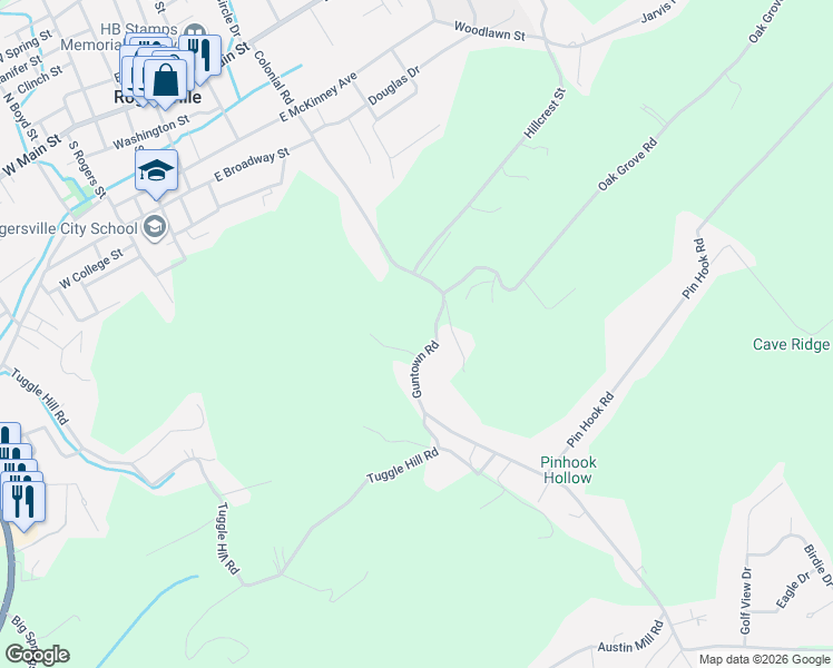 map of restaurants, bars, coffee shops, grocery stores, and more near 510 Colonial Road in Rogersville