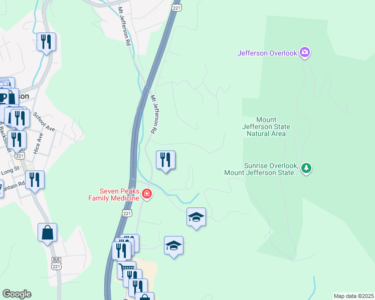 map of restaurants, bars, coffee shops, grocery stores, and more near 282 Vannoy Drive in West Jefferson