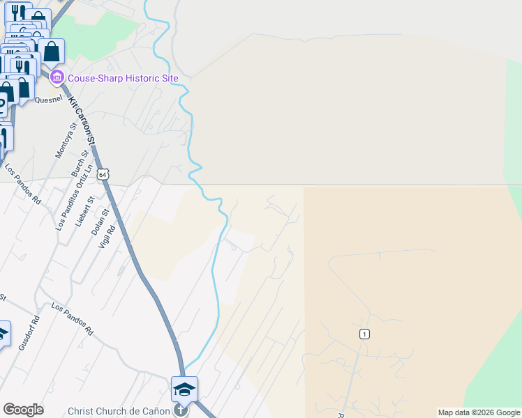 map of restaurants, bars, coffee shops, grocery stores, and more near Don Nicholas Rd in Taos
