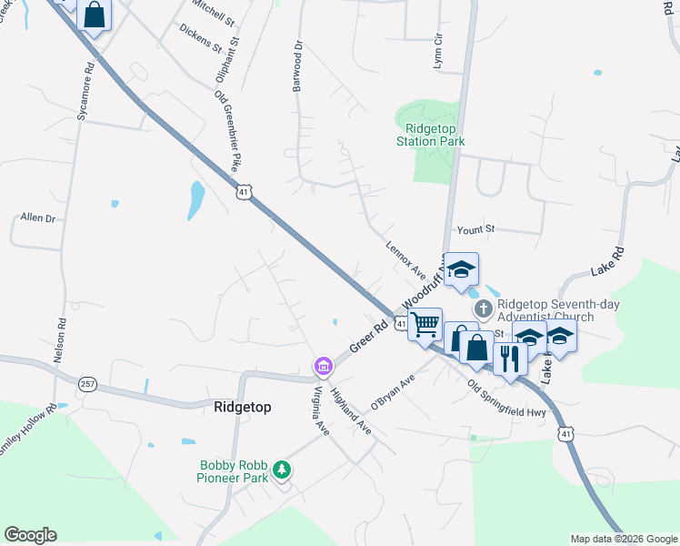 map of restaurants, bars, coffee shops, grocery stores, and more near 1877 US Highway 41 in Greenbrier