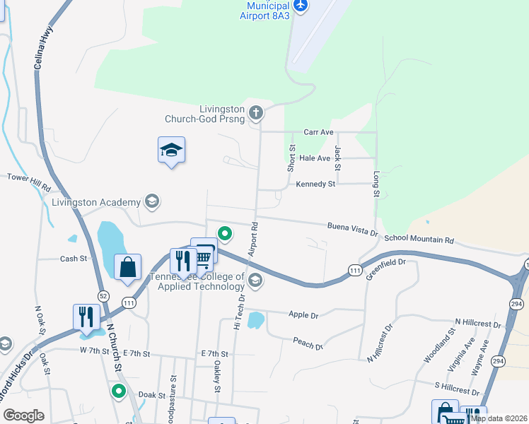 map of restaurants, bars, coffee shops, grocery stores, and more near 105 Buena Vista Drive in Livingston