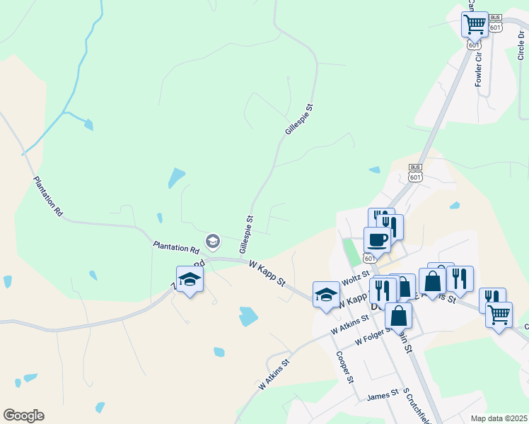 map of restaurants, bars, coffee shops, grocery stores, and more near 617 Hickory Circle in Dobson