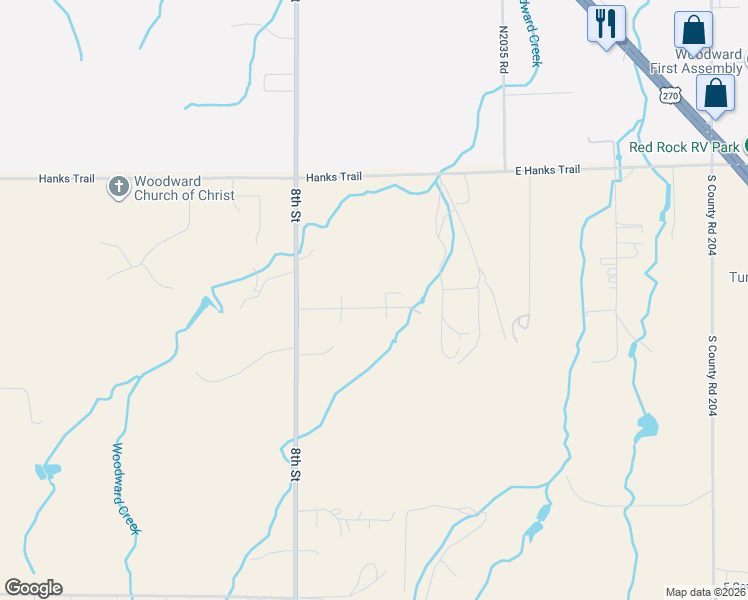 map of restaurants, bars, coffee shops, grocery stores, and more near 4606 Boomer Drive in Woodward