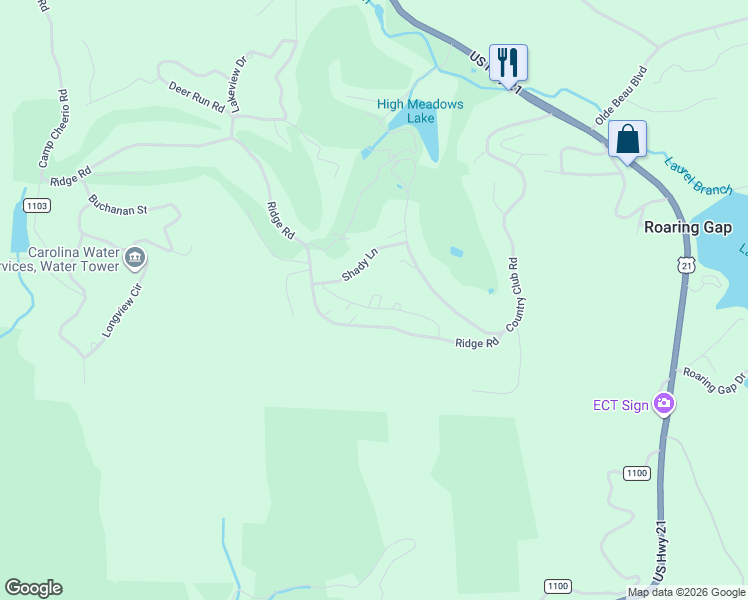 map of restaurants, bars, coffee shops, grocery stores, and more near 186 Woodcrest Road in Roaring Gap