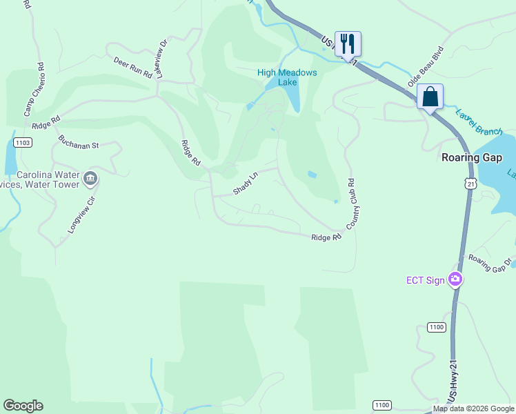 map of restaurants, bars, coffee shops, grocery stores, and more near 186 Woodcrest Road in Roaring Gap