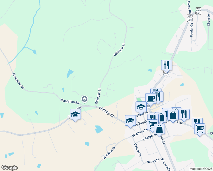 map of restaurants, bars, coffee shops, grocery stores, and more near 617 Hickory Circle in Dobson