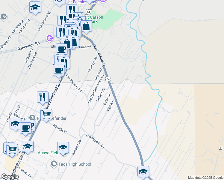 map of restaurants, bars, coffee shops, grocery stores, and more near in Taos